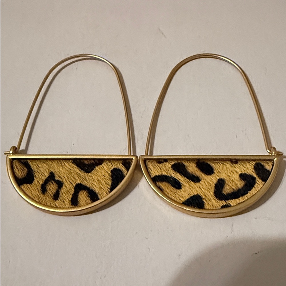 Leopard Print Gold Hoop Earrings - Picture 2 of 4